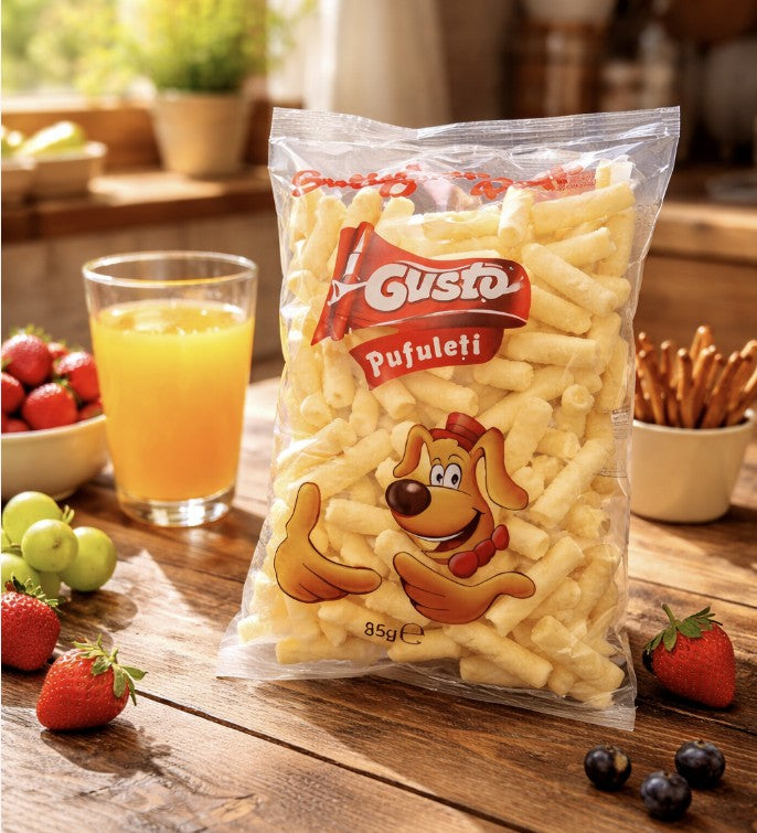 Gusto Pufuleti Plain Corn Puffs 85 g — authentic pantry from Romania | Hamilton Euromarket