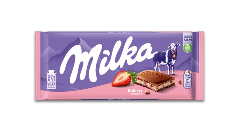 Milka Strawberry Alpine Milk Chocolate Bar 100g (3.5oz)