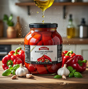 Marco Polo Roasted Red Peppers with Garlic 680 g (24 oz) — authentic pantry from United States | Hamilton Euromarket