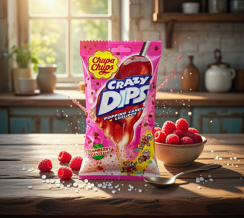 Chupa Chups Crazy Dips Lollipop Strawberry 14 g — authentic snack from Spain | Hamilton Euromarket