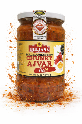 Biljana Chunky Hot Ajvar Roasted Red Pepper & Eggplant Spread, Macedonian 540g (1.2lb)