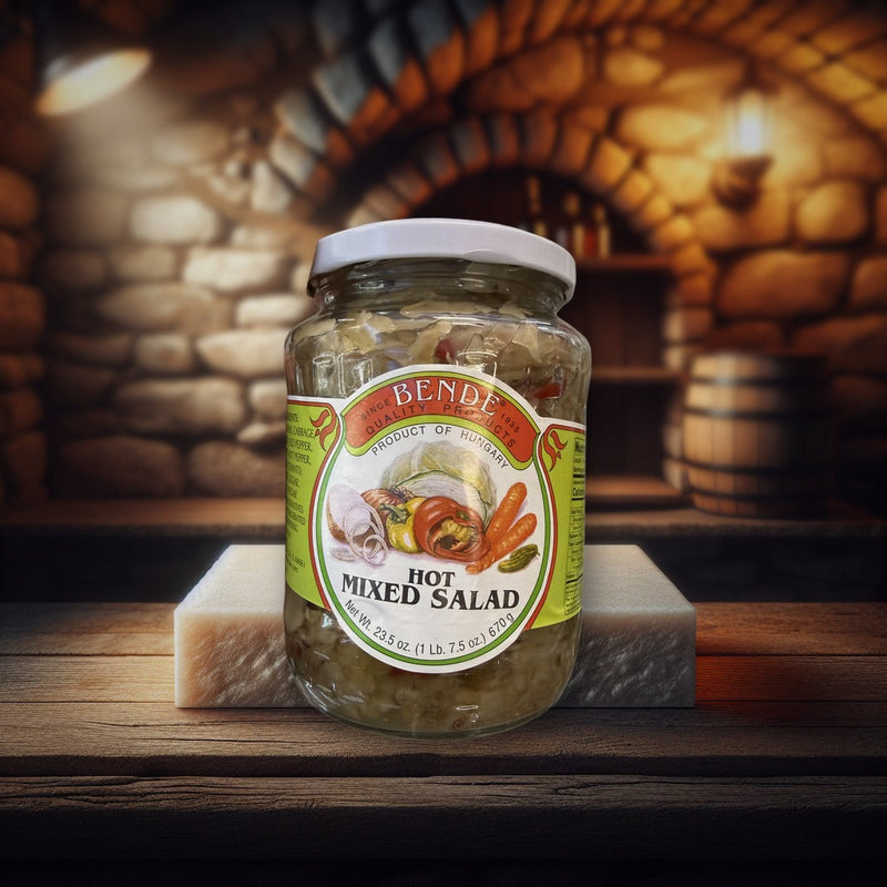Bende Hot Mixed Salad 23.5 oz — authentic pantry from Hungary | Hamilton Euromarket