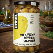 Krinos Imported Cracked Green Olives 454 g — authentic pantry from Greece | Hamilton Euromarket