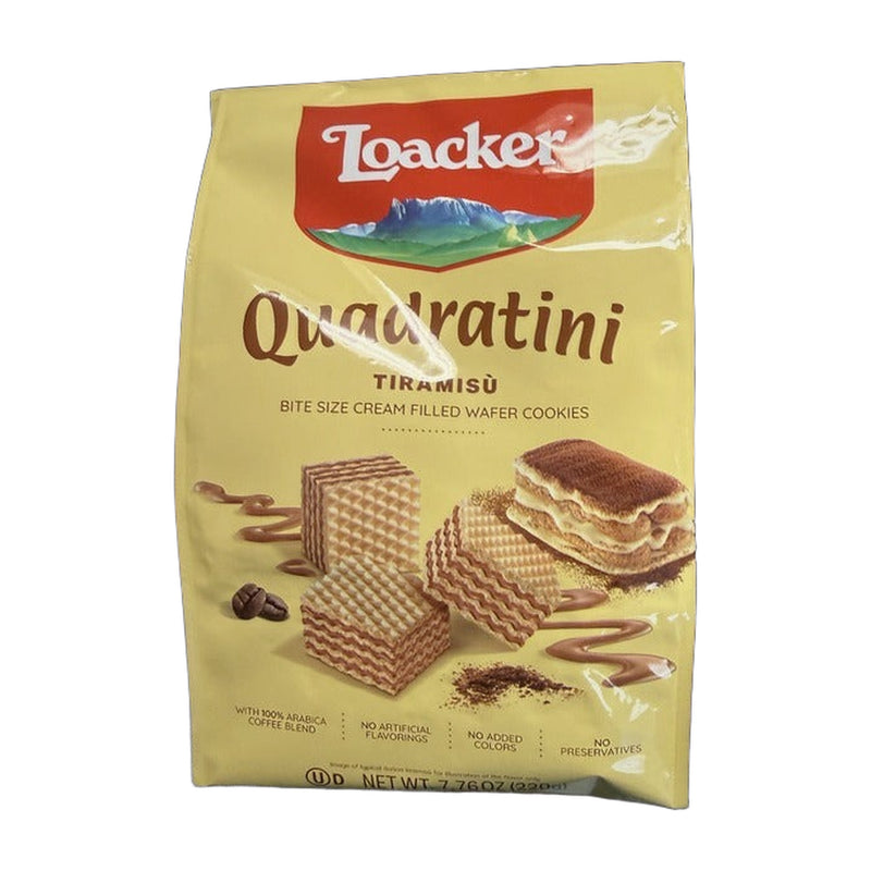 Loacker Quadratini Tiramisu Bite Size Cream Filled Wafer Cookies 220 g | Hamilton Euromarket
