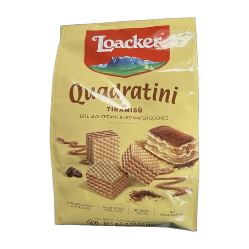 Loacker Quadratini Tiramisu Bite Size Cream Filled Wafer Cookies 220 g | Hamilton Euromarket
