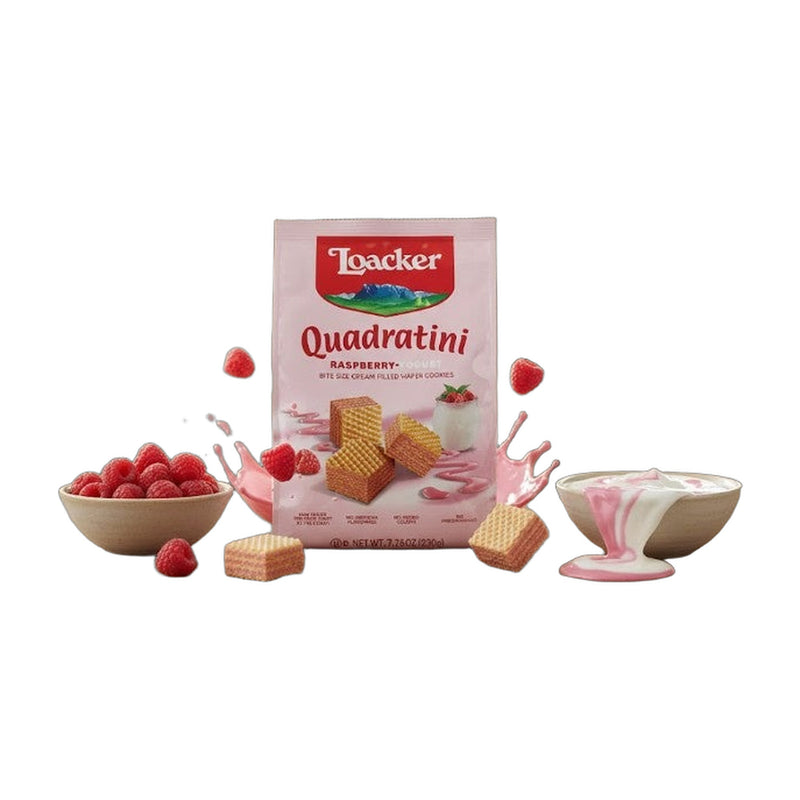 Loacker Quadratini Raspberry Yogurt Creme-Filled Wafer Cookies 220 g | Hamilton Euromarket
