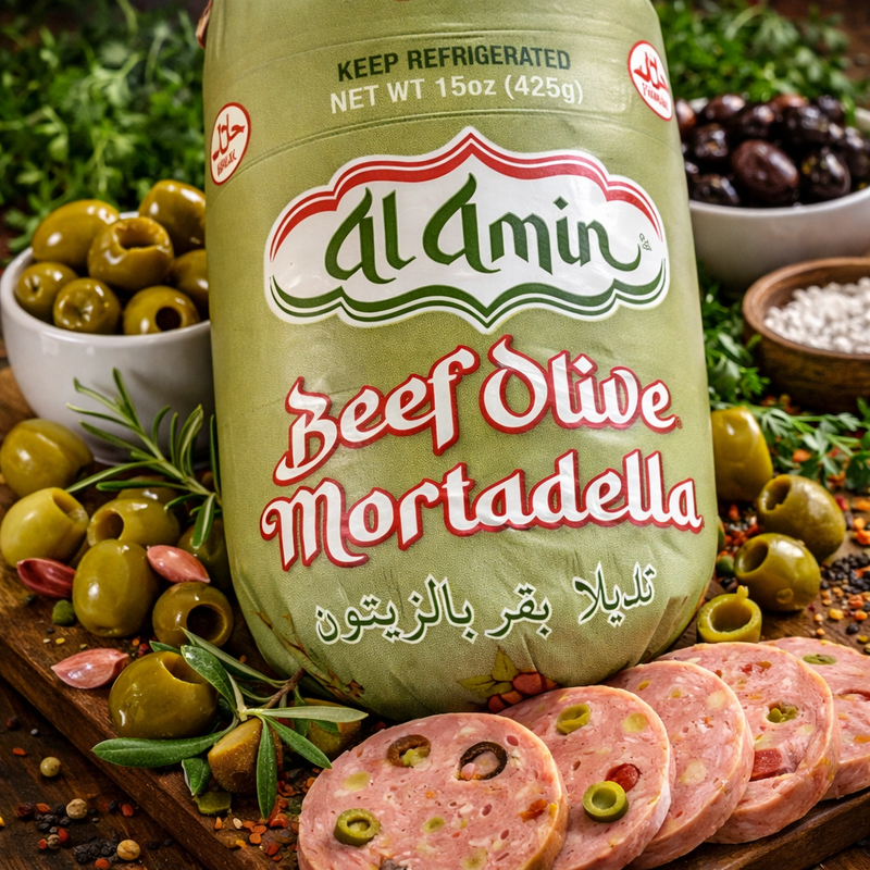 Al Amin Beef Mortadella with Olives (Deli Meat) 425 g