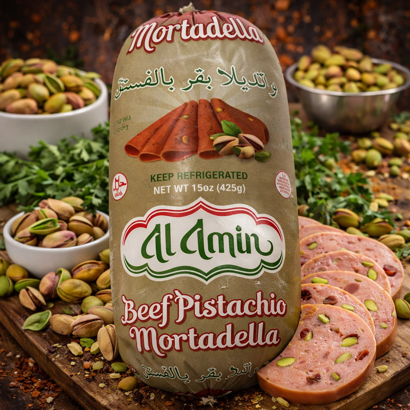 Al Amin Halal Beef Mortadella with Pistachios (Deli Meat) 425 g