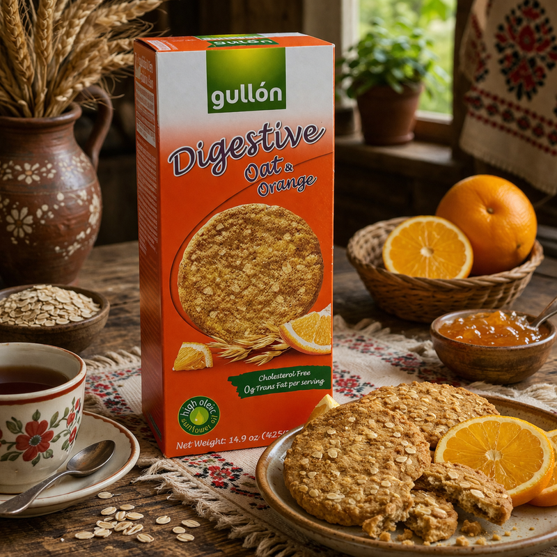 Gullon Digestive Oat Orange Biscuits 425 g — authentic snack from Spain | Hamilton Euromarket