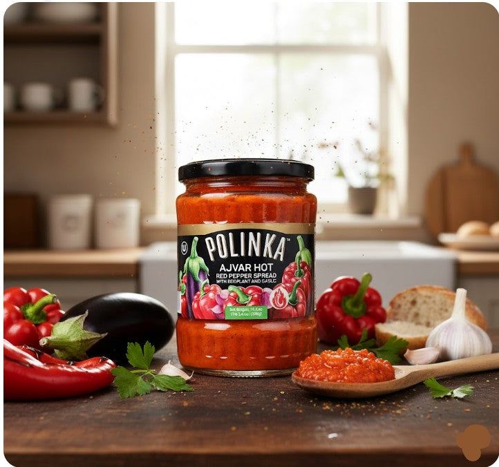 Polinka Ajvar Hot Roasted Red Pepper Spread 19 oz 540 g
