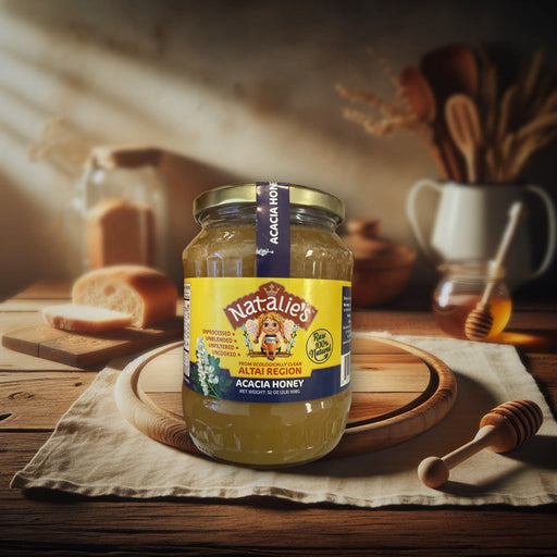 Natalie's Acacia Honey from Ecologically Clean Altai Region 32oz (2lb) 908g — authentic pantry from Russia | Hamilton Euromar