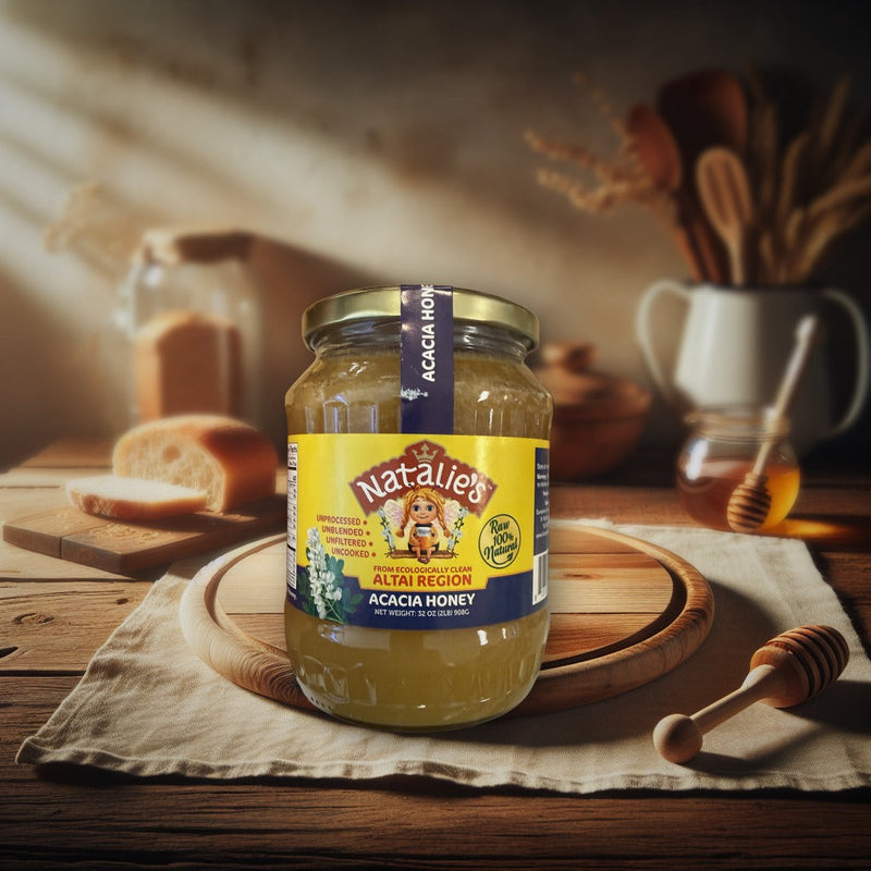 Natalie's Acacia Honey from Ecologically Clean Altai Region 32oz (2lb) 908g — authentic pantry from Russia | Hamilton Euromar