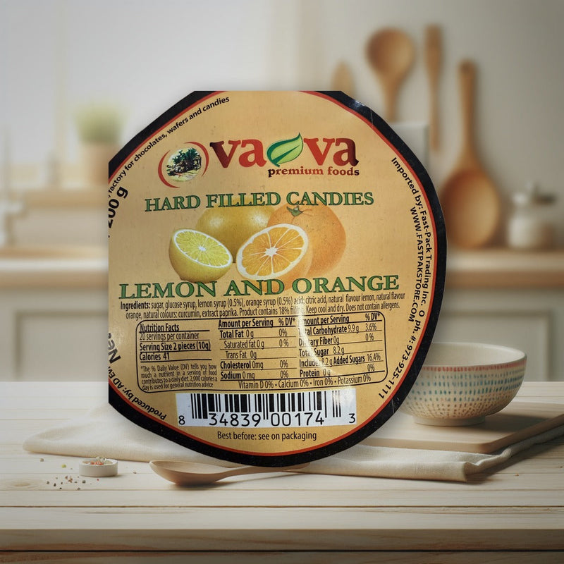 Va Va Premium Foods Hard Filled Candies Lemon And Orange 200g — authentic snacks-sweets product | Hamilton Euromarket