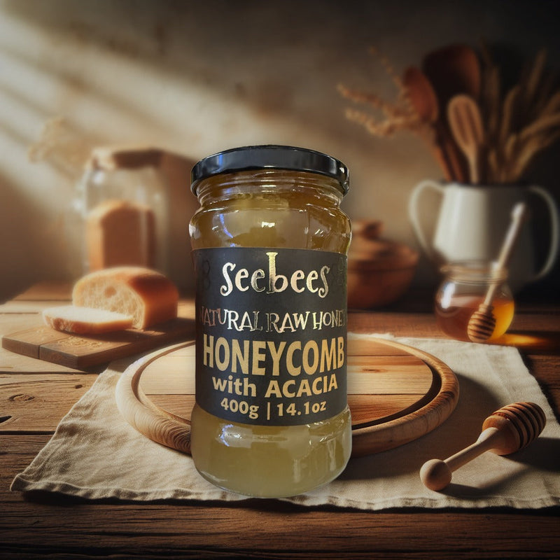 Seebees Natural Raw Honey Honeycomb With Acacia 400g — authentic pantry from Serbia | Hamilton Euromarket