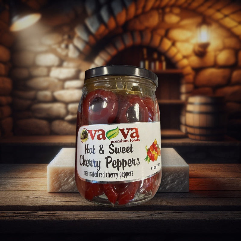 Va-va Premium Foods Hot & Sweet Cherry Peppers Marinated Red Cherry Peppers 510g — authentic pantry from North Macedonia | Ha