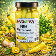 Va-Va Mild Yellow Fefferoni Peppers 460 g (Square Jar) — authentic pantry from North Macedonia | Hamilton Euromarket