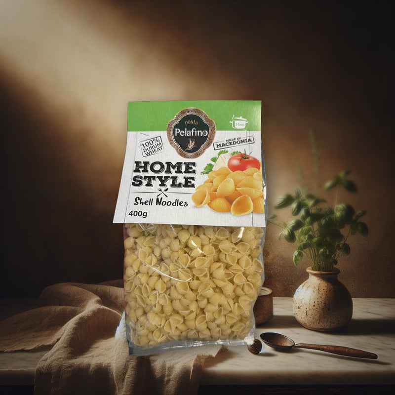 Pelafino Home Style Shell Noodles 400g — authentic pantry from Macedonia | Hamilton Euromarket