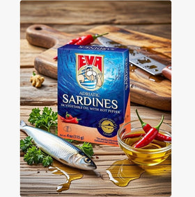 Eva Adriatic Sardines with Hot Peppers in Vegetable Oil, Croatian 115g (4.1oz)