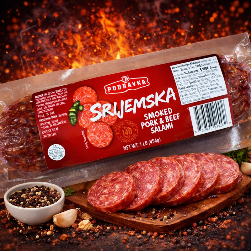 Podravka Srijemska Smoked Pork and Beef Salami (Smoked Sausage) 454 g