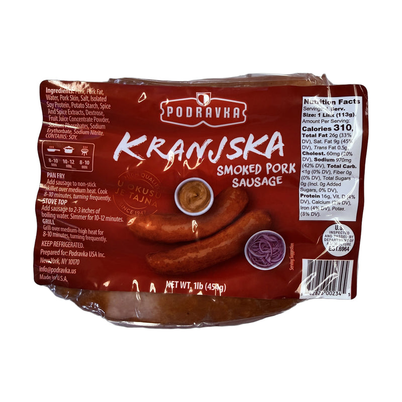 Podravka Kranjska Smoked Pork Sausages 1 lb (Smoked Sausage) | Hamilton Euromarket