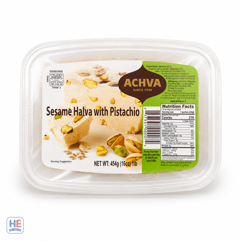 Achva Sesame Halva with Pistachio 454g — Israeli kosher parve confection