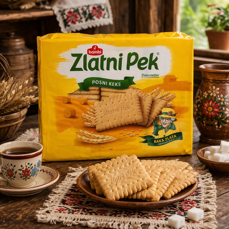 Bambi Zlatni Pek Posni Tea Biscuits 630 g — authentic snack from Serbia | Hamilton Euromarket