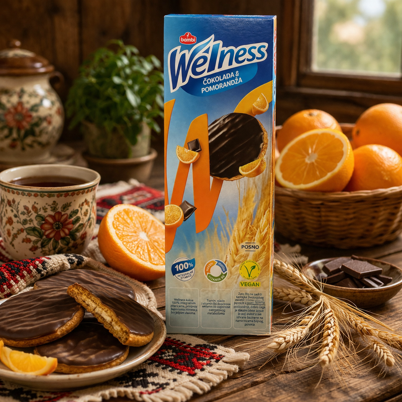 Bambi Wellness Chocolate Orange Biscuits 155 g — authentic snacks-sweets from Serbia | Hamilton Euromarket