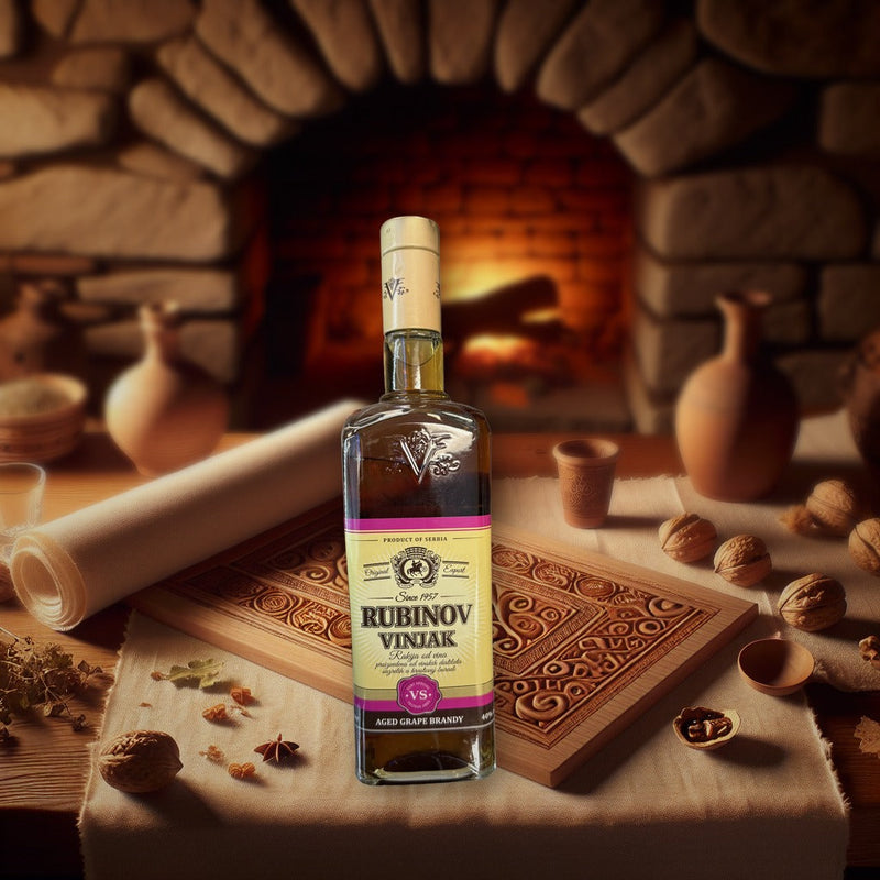 Rubin Vinjak VS Serbian Grape Brandy 1L — amber spirit aged in oak, Kruševac | Hamilton Euromarket