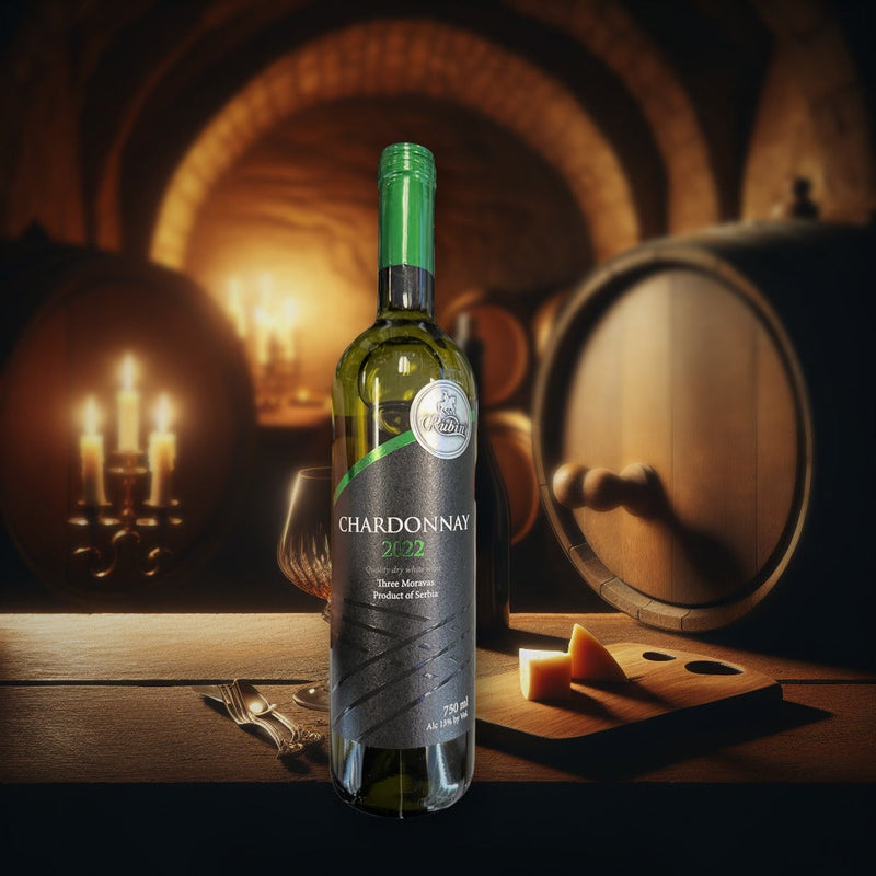 Rubin Chardonnay 2022 Quality Dry White Wine Three Moravas 750ml — authentic alcohol from Serbia | Hamilton Euromarket