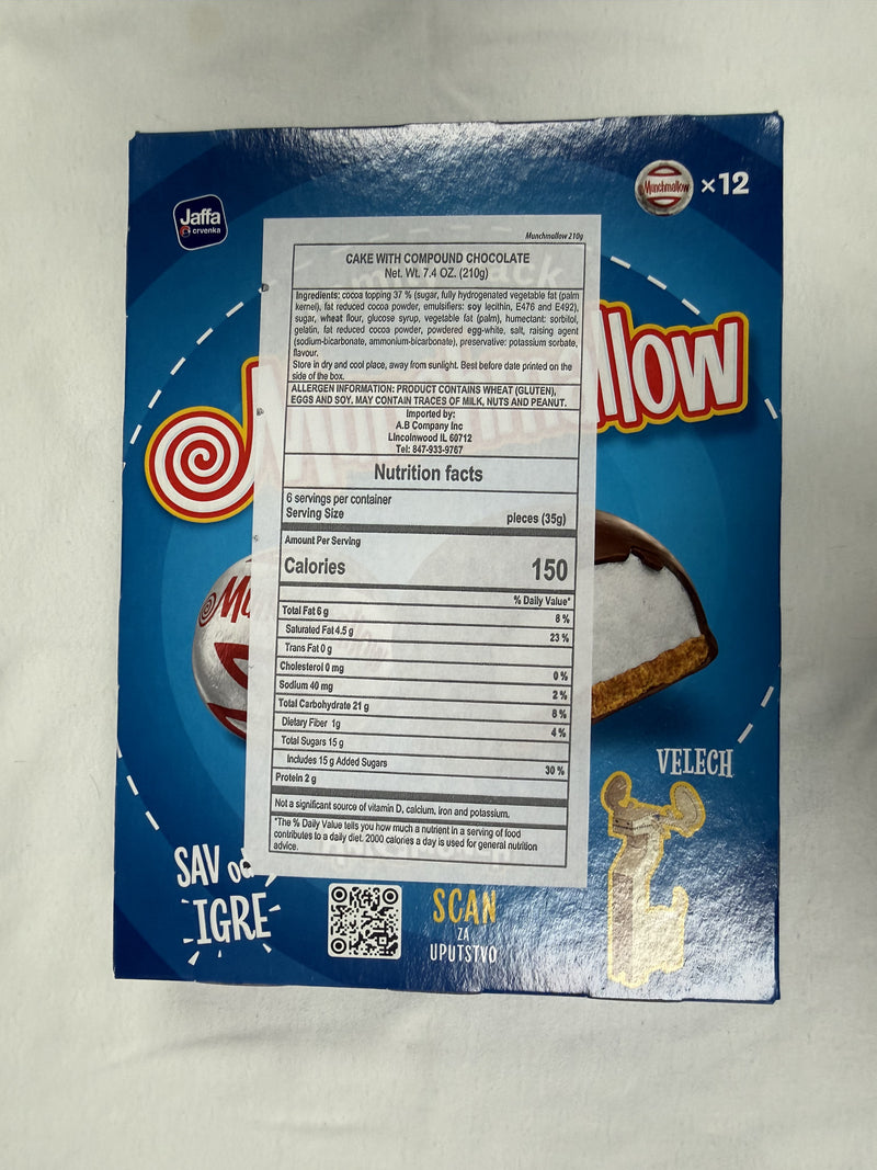 Jaffa Crvenka Munchmallow Chocolate-Covered Marshmallow Family Pack 210g (7.4oz) 12pc