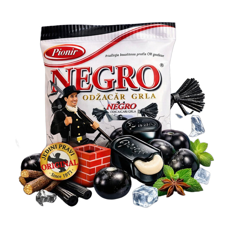Pionir Negro Hard Filled Licorice Candy with Mint 100 g | Hamilton Euromarket