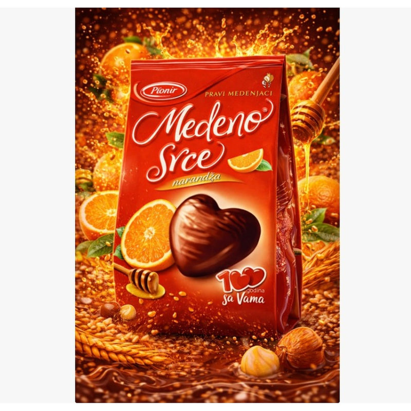 Pionir Honey Heart Orange Chocolate-Coated Filled Honey Cakes 150 g