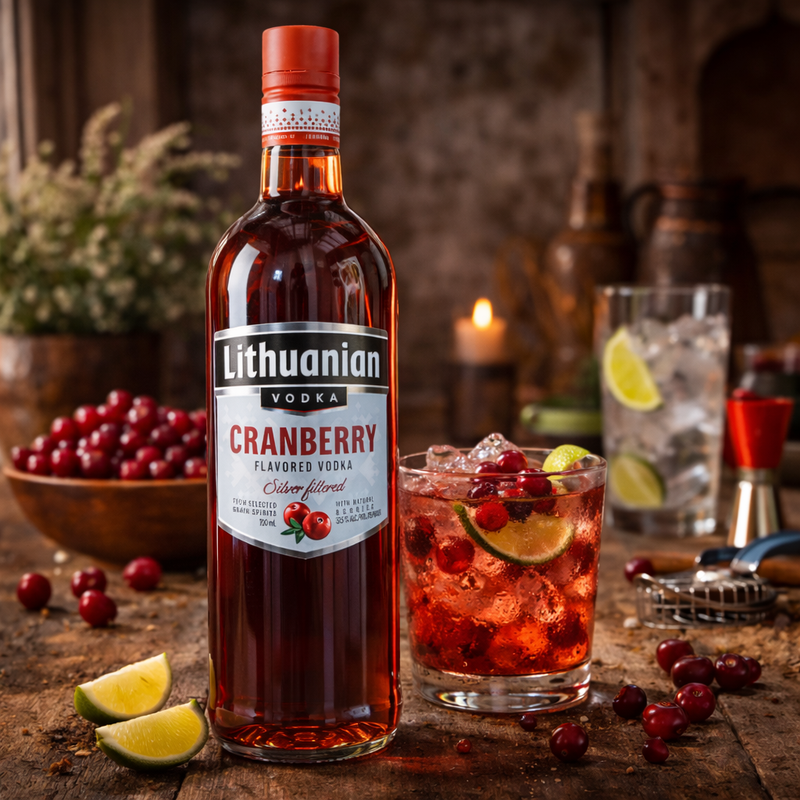 Lithuanian Cranberry Flavored Vodka 700 ml 37.5% ABV — authentic alcohol from Lithuania | Hamilton Euromarket