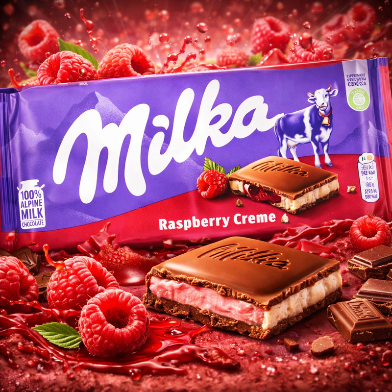 Milka Raspberry Creme Alpine Milk Chocolate Bar 100 g