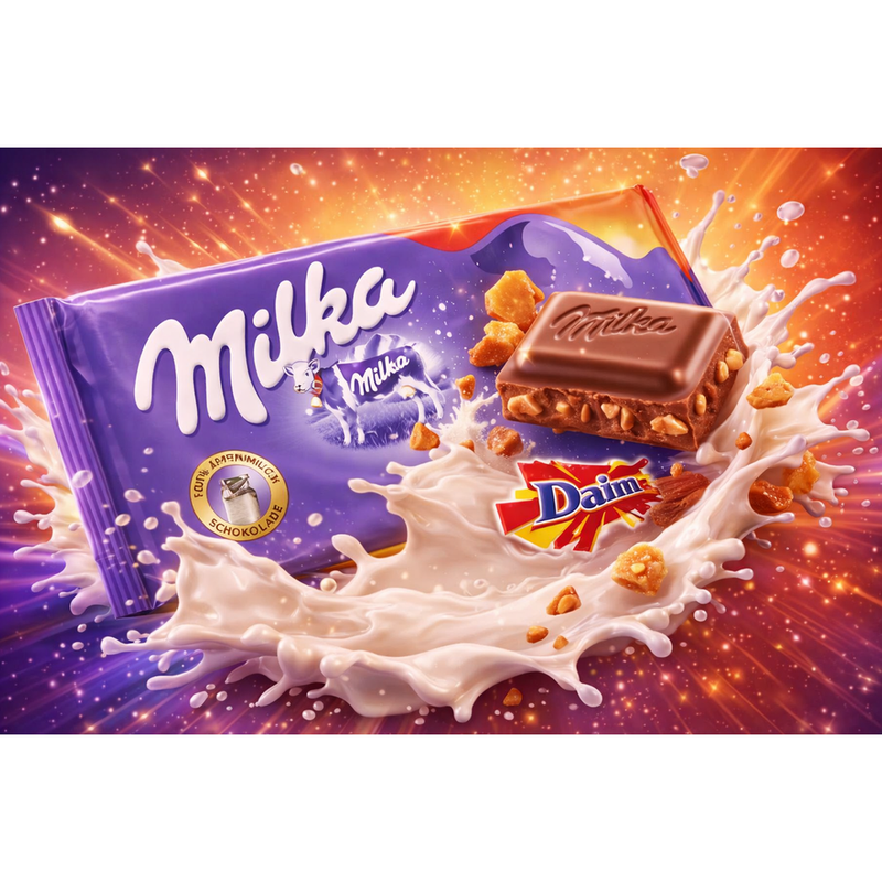 Milka Daim Alpine Milk Chocolate with Crunchy Caramel Pieces 100 g