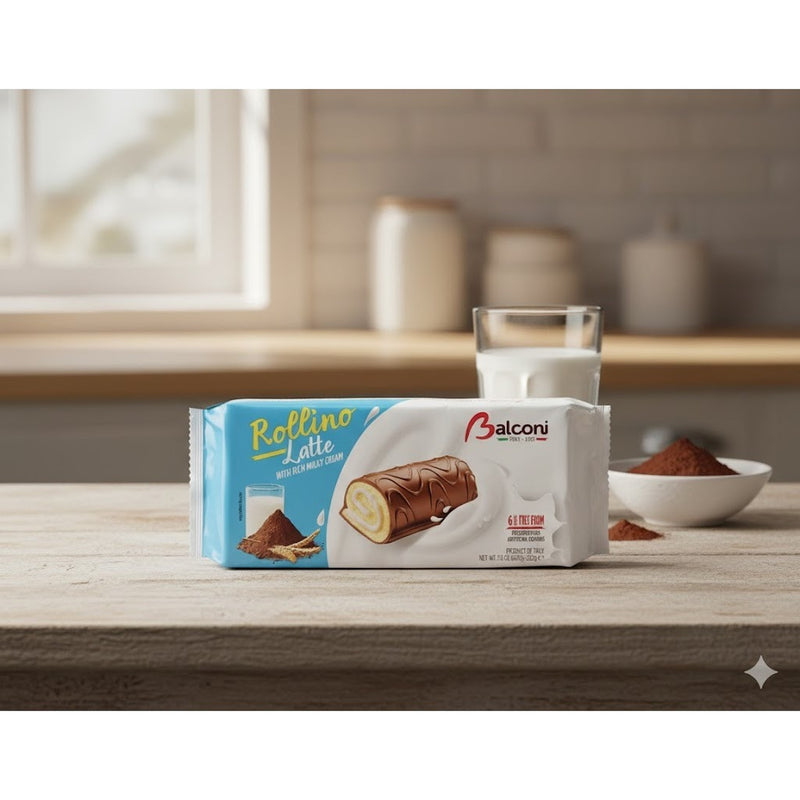 Balconi Rollino Latte Cocoa-Coated Sponge Cake Rolls with Milk Cream 222 g