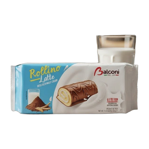 Balconi Rollino Latte Cocoa-Coated Sponge Cake Rolls with Milk Cream 222g (7.8oz) | Hamilton Euromarket