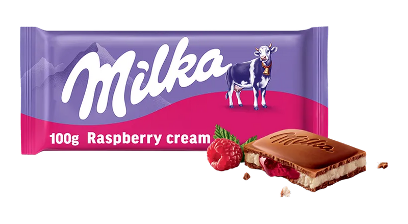 Milka Raspberry Creme Alpine Milk Chocolate Bar 100g (3.5oz)