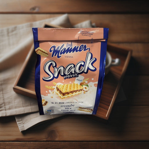 Manner Snack Minis Milk Hazelnut Wafers Crunchy 300 g — authentic snack from Austria | Hamilton Euromarket