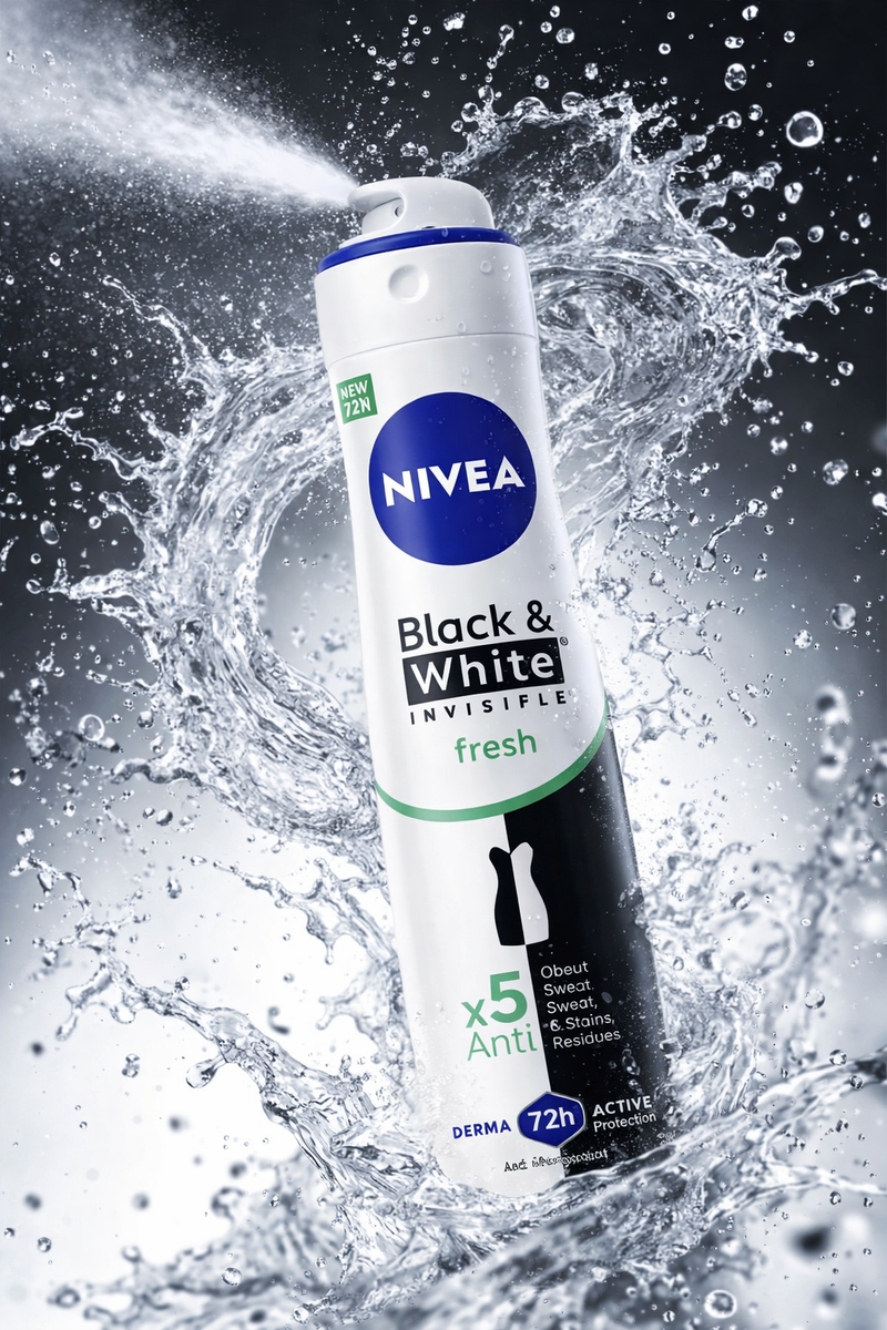 Nivea Black & White Invisible Fresh Antiperspirant Deodorant Spray Women XL 200 ml (48h)
