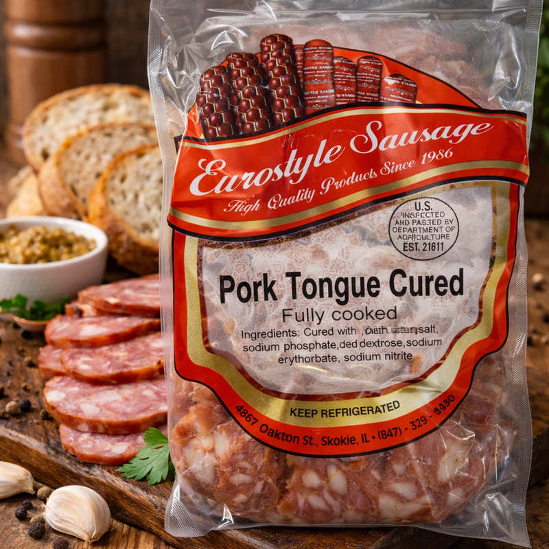 Eurostyle Sausage Pork Tongue Cured Fully Cooked – Deli Cut (Dry – Cured Sausage)