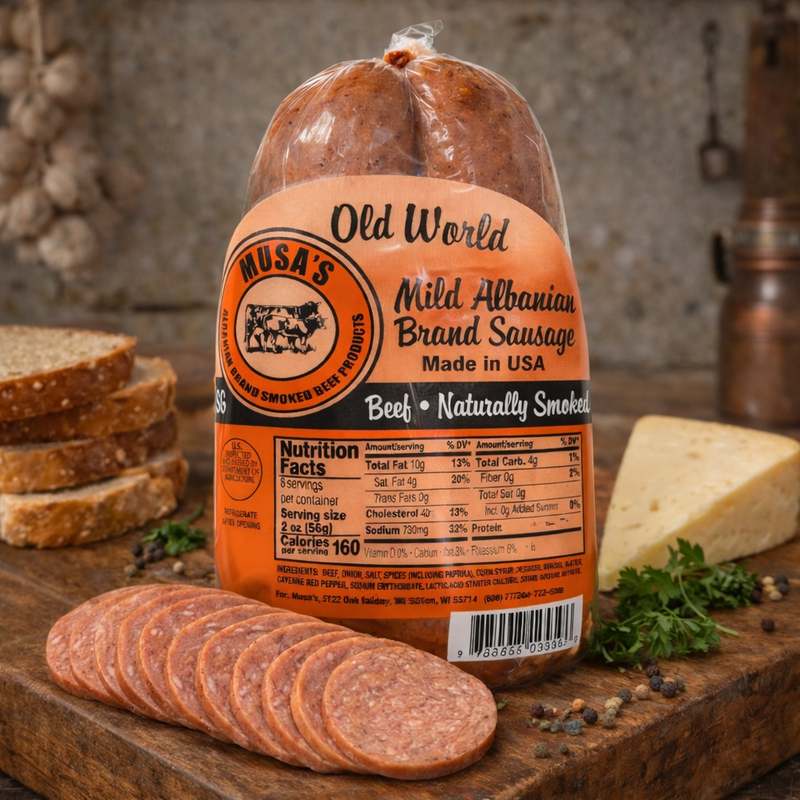 Musa'S Mild Albanian Brand Sausage Beef Naturally Smoked (Smoked Sausage)