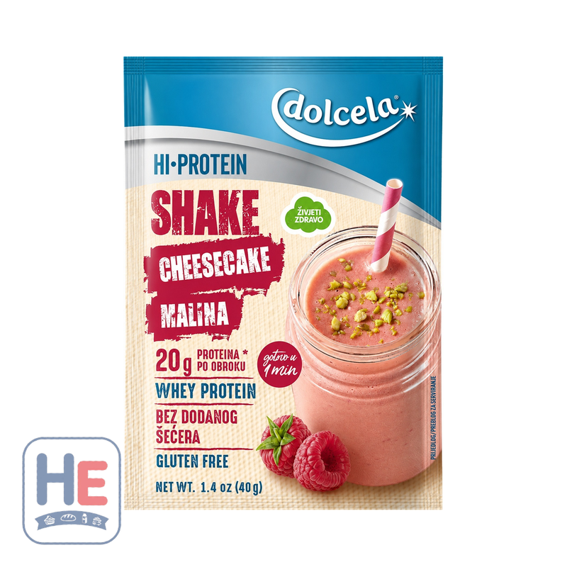 Dolcela Hi Protein Shake Cheesecake Raspberry 40g (1.4oz) | HE hero 3856020249250