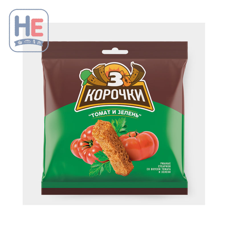 3 Korochki Rye Croutons Tomato & Herbs 100g (3.5oz) | HE hero 4607024891810