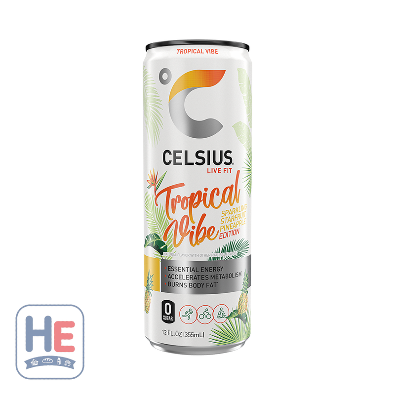 Celsius Tropical Vibe Sparkling Energy Drink 355ml (12fl oz) | HE hero 889392021394