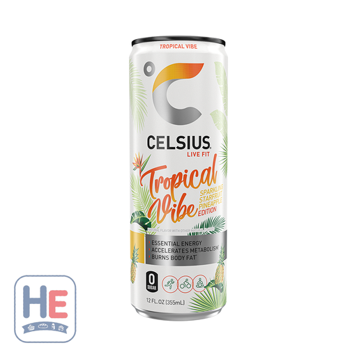 Celsius Tropical Vibe Sparkling Energy Drink 355ml (12fl oz) | HE hero 889392021394